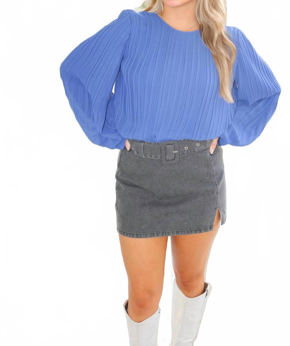 NEW PINCH pleated woven top in cobalt